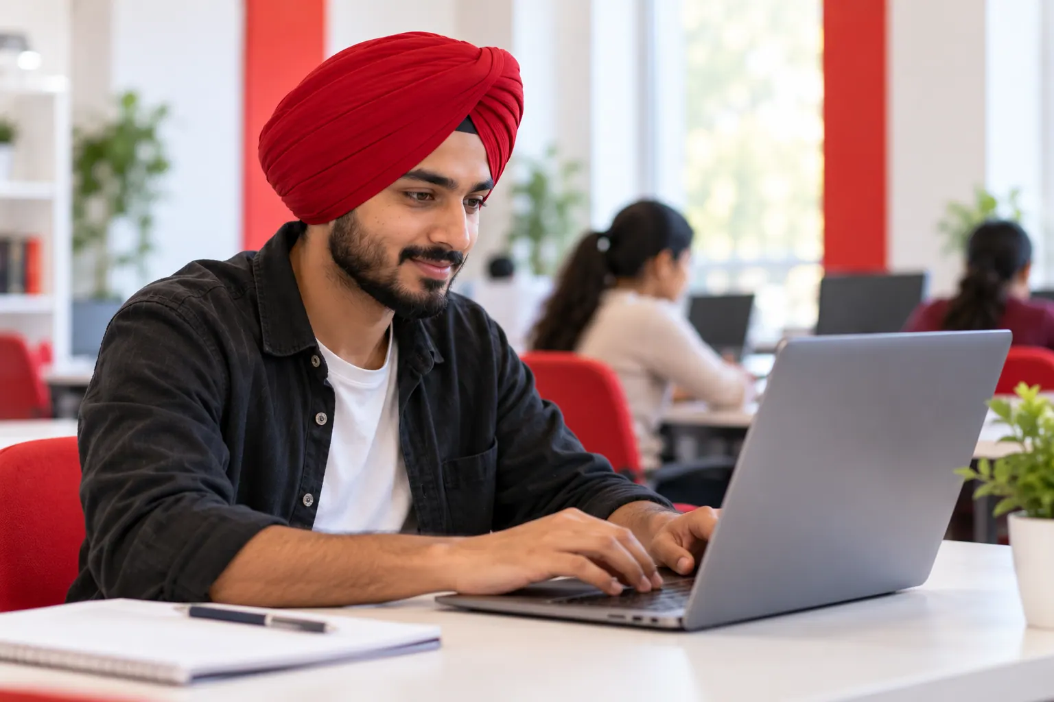 Illustration of a learner working on a laptop
